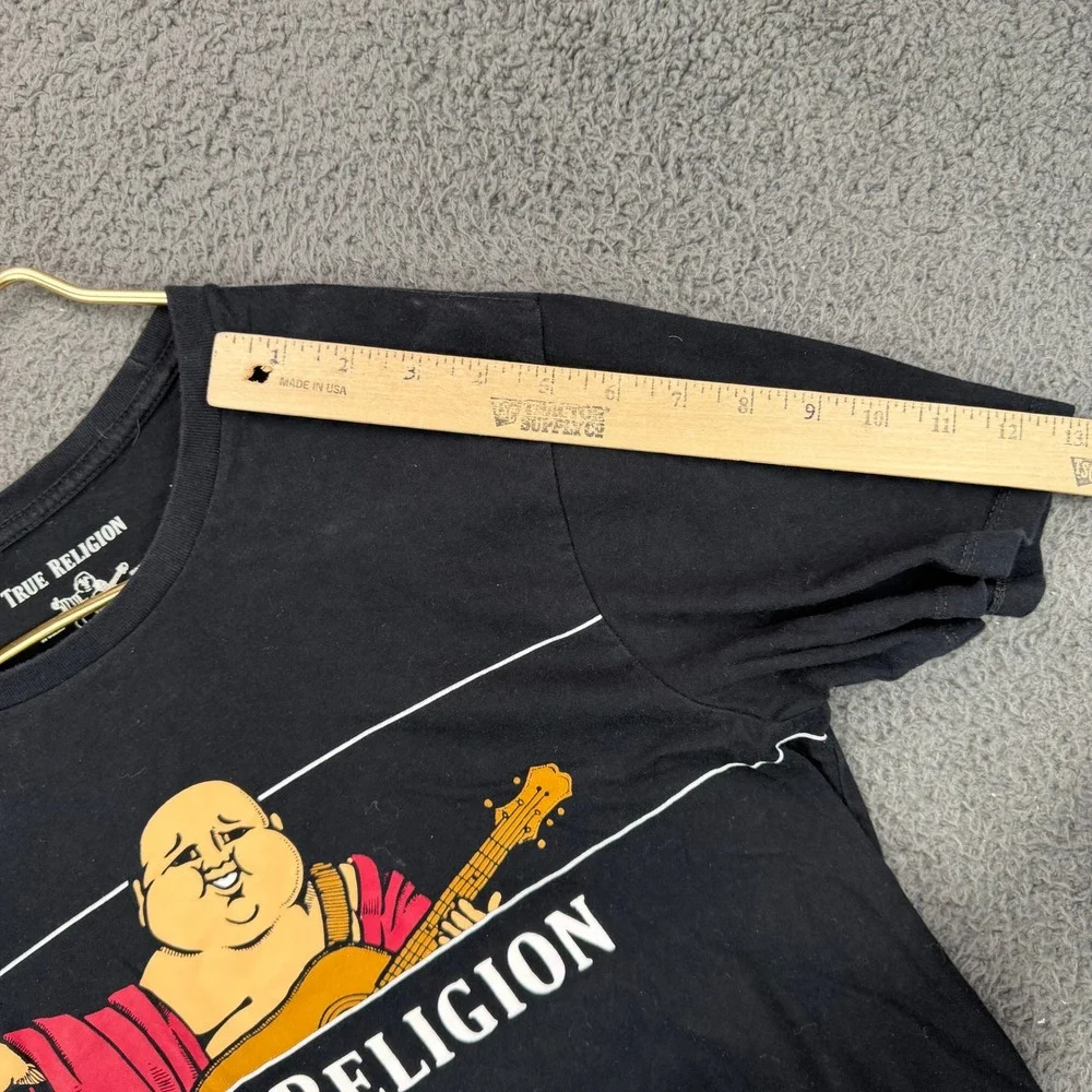 True Religion Mens World Tour Buddha Guitar Graphic T-Shirt Black Small S